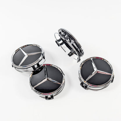 Nahaufnahme der Radmittenkappen für Mercedes, zeigt die Rückseite mit dem 71,8mm Clip-System für die einfache Montage.
