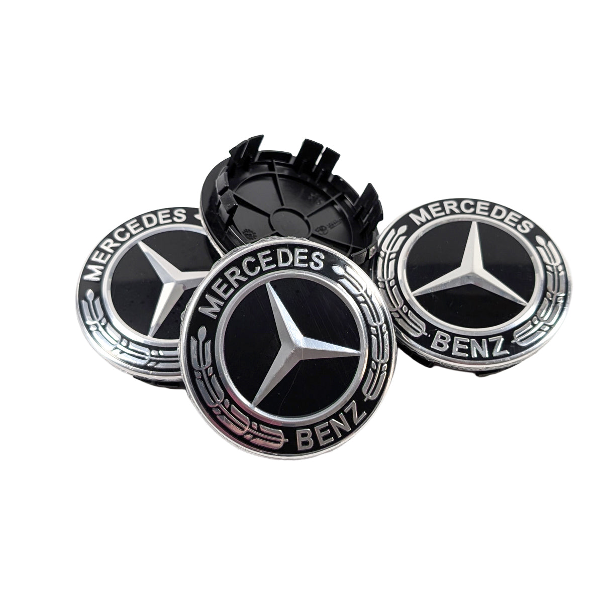 4er Set Nabendeckel für Mercedes 75mm Schwarz Lorbeerkranz Design A1674015900