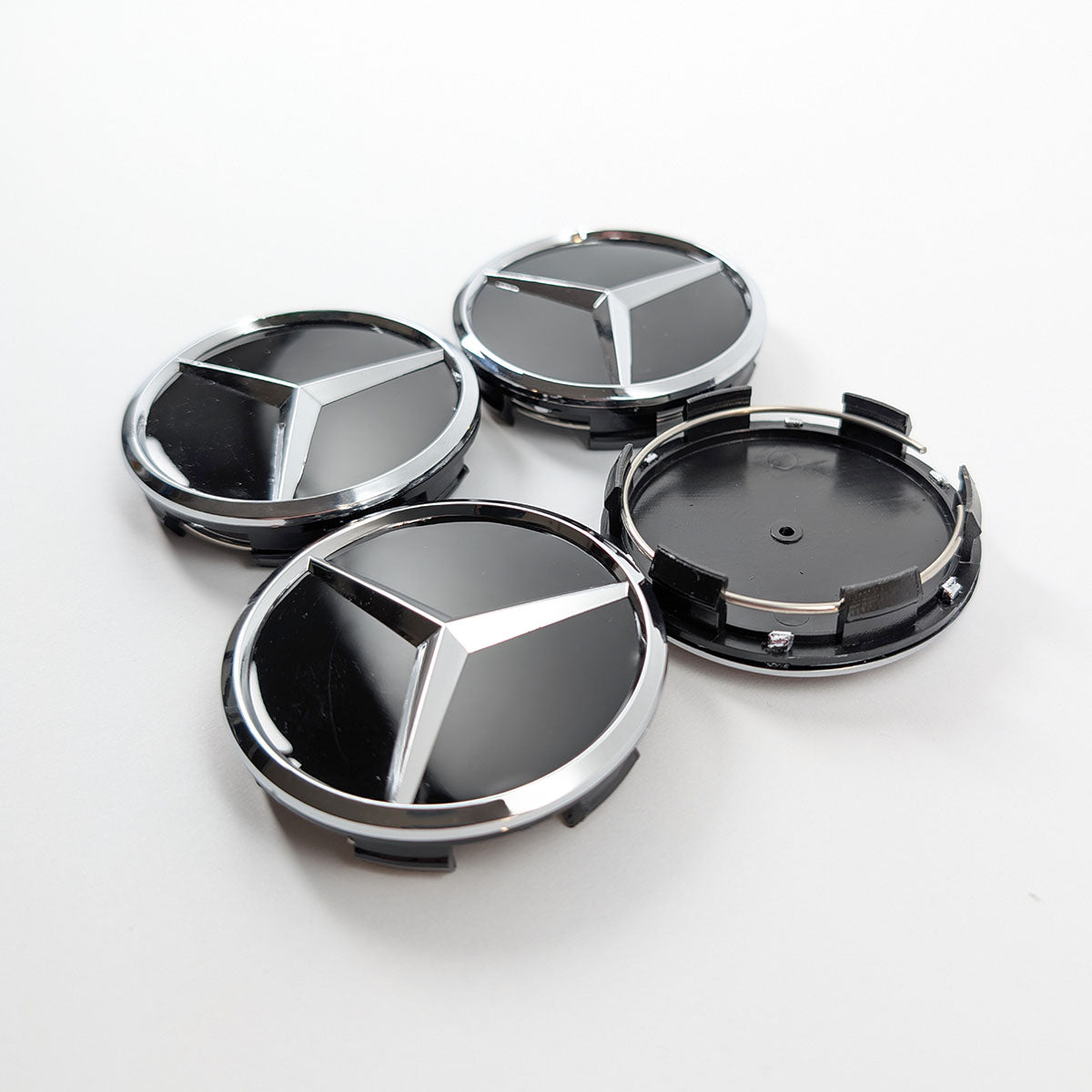 Mercedes Benz Nabenkappen 60mm schwarz glänzend mit Chrom Stern