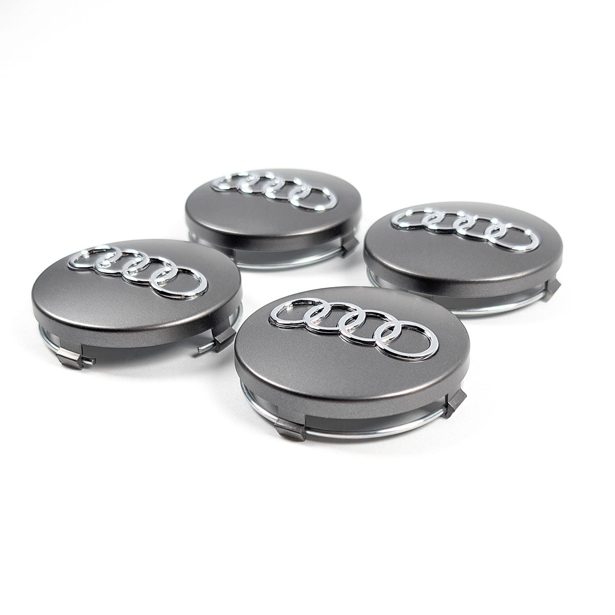 Audi Nabendeckel 60mm Set für Alufelgen in perspektivischer Ansicht