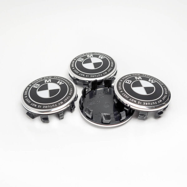 4x BMW Nabenkappen 56mm Schwarz/Weiß – M Power Performance Edition