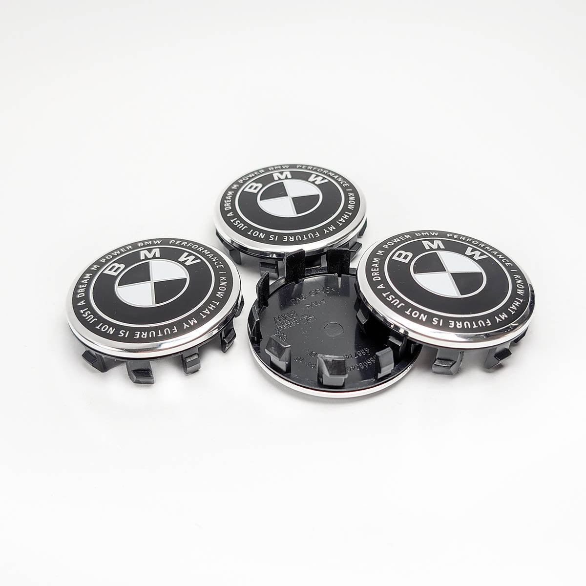 4x BMW Nabenkappen 56mm Schwarz/Weiß – M Power Performance Edition