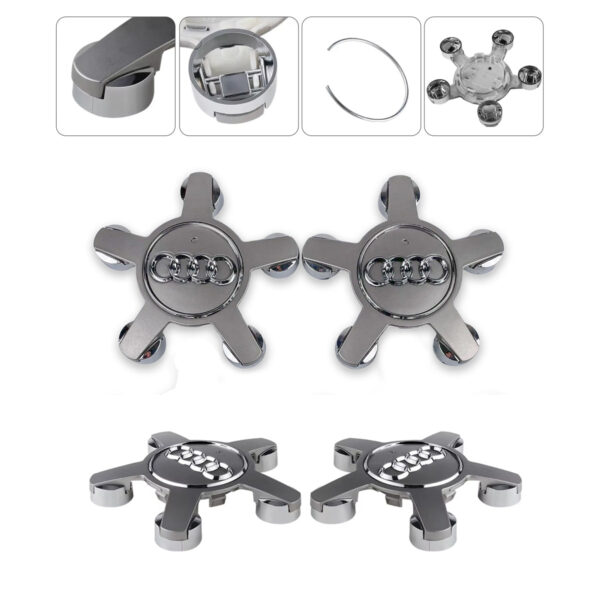 Detailansicht der Audi Felgenkappen Rückseite mit Clip-System, Metallring und präziser Verarbeitung.