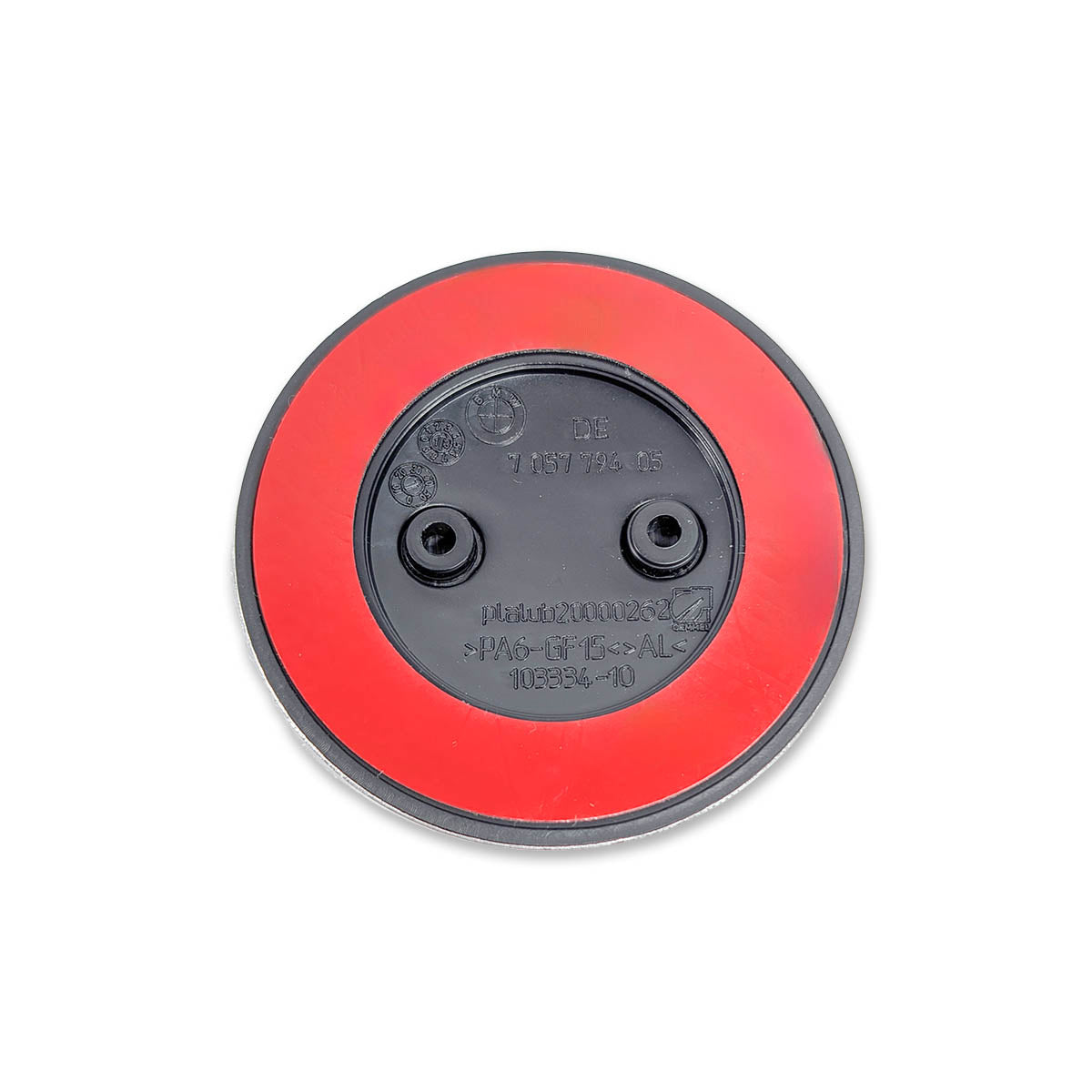 Rückseite des BMW Emblems 82mm mit zwei Befestigungspins und rotem Klebestreifen