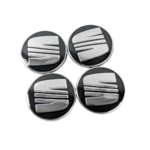 4er Set SEAT Nabenkappen 56mm in Schwarz und Chrom Draufsicht