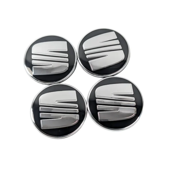 4er Set SEAT Nabenkappen 56mm in Schwarz und Chrom Draufsicht