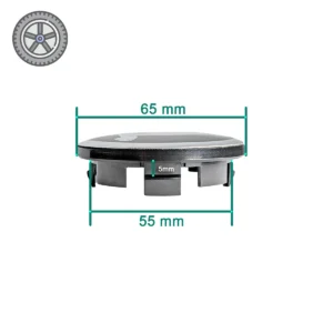 Maßskizze für Skoda Nabenkappen Außendurchmesser 65mm und Innenmaß 55mm.