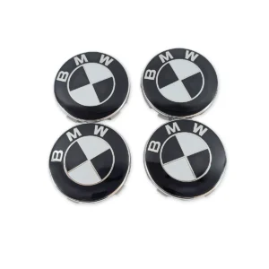 4er Set Felgendeckel für BMW 68mm Schwarz Weiß Chromrand