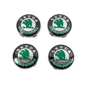 Nabendeckel 60mm SKODA Classic Design in Schwarz Grün 4er Set