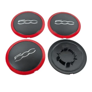 Fiat 500 Nabenkappen 133 mm Schwarz Rot Vorder- und Rückseite
