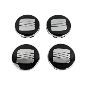 SEAT Nabenkappen 63mm 4er Set schwarz mit verchromtem SEAT-Logo