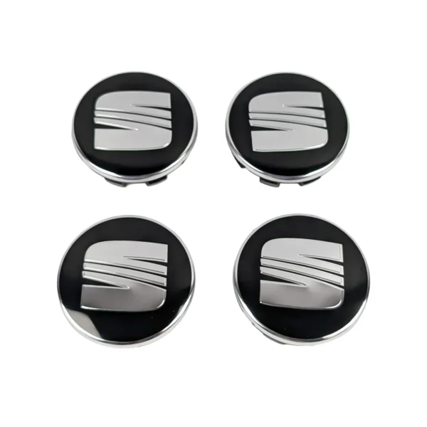 SEAT Nabenkappen 63mm 4er Set schwarz mit verchromtem SEAT-Logo