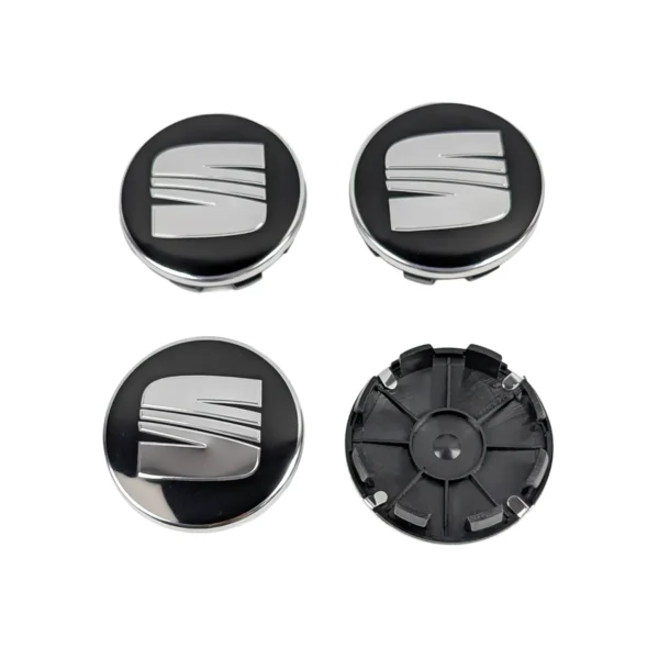 SEAT Nabenkappen 63mm Set Vorder- und Rückansicht mit Klemmbefestigung