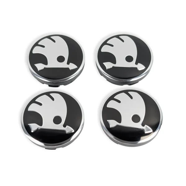 Nabendeckel Škoda 56mm New Black Design – 4er Set Vorderansicht mit Chromrand