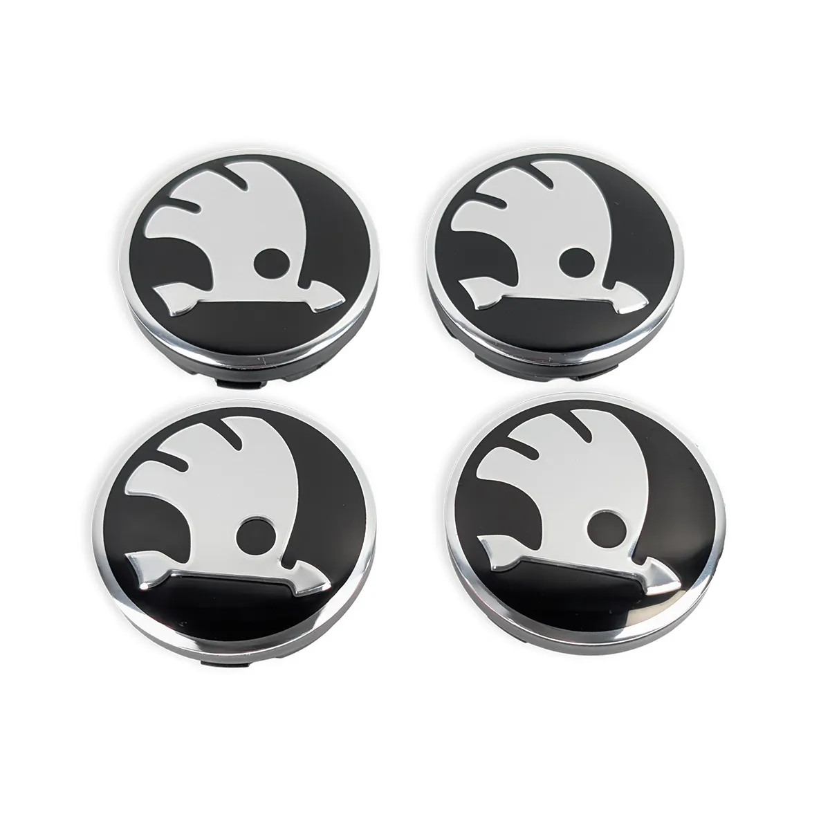 Nabendeckel Škoda 56mm New Black Design – 4er Set Vorderansicht mit Chromrand
