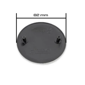 mit DurchmesserangabeBMW Emblem 82mm schwarz weiß – Rückseite mit 2 Halte-Pins und 82-mm-Maßangabe