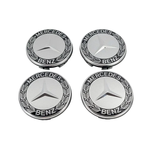 Mercedes Nabendeckel 75mm Schwarz-Silber als 4er Set mit Rückseite