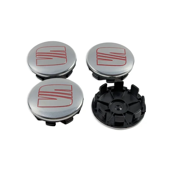 SEAT Nabendeckel 63mm Silber-Rot mit Vorder- und Rückseite