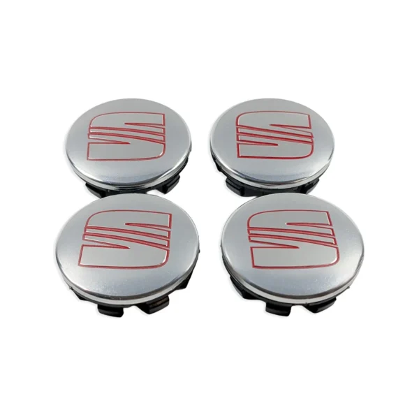SEAT Nabendeckel 63mm Silber-Rot als Set aus vier Felgendeckeln