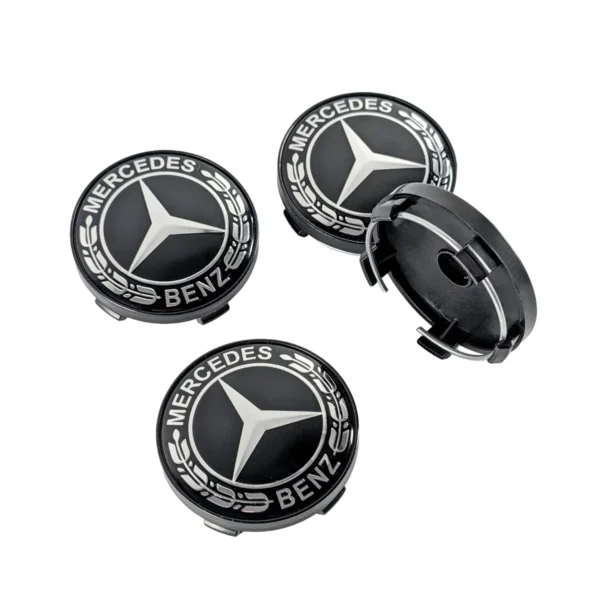 Felgendeckel Set 60mm Design Mercedes Lorbeerkranz schwarz Detailansicht
