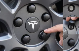 Tesla Radschrauben Abdeckungen schwarz 21mm Montage an anthrazitfarbener Alufelge