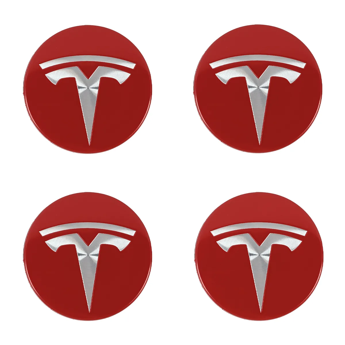 Radnabenabdeckung 4er Set in Rot mit silbernem Emblem fuer Alufelgen
