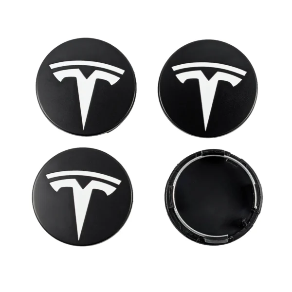 Nabendeckel 56mm passend fuer Tesla schwarz matt mit weissem Logo