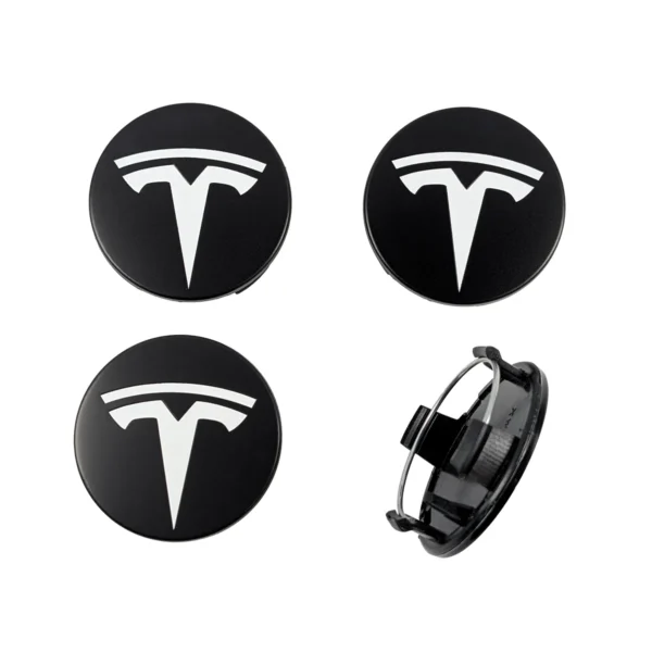 Felgendeckel 56mm passend fuer Tesla schwarz matt mit weissem Logo
