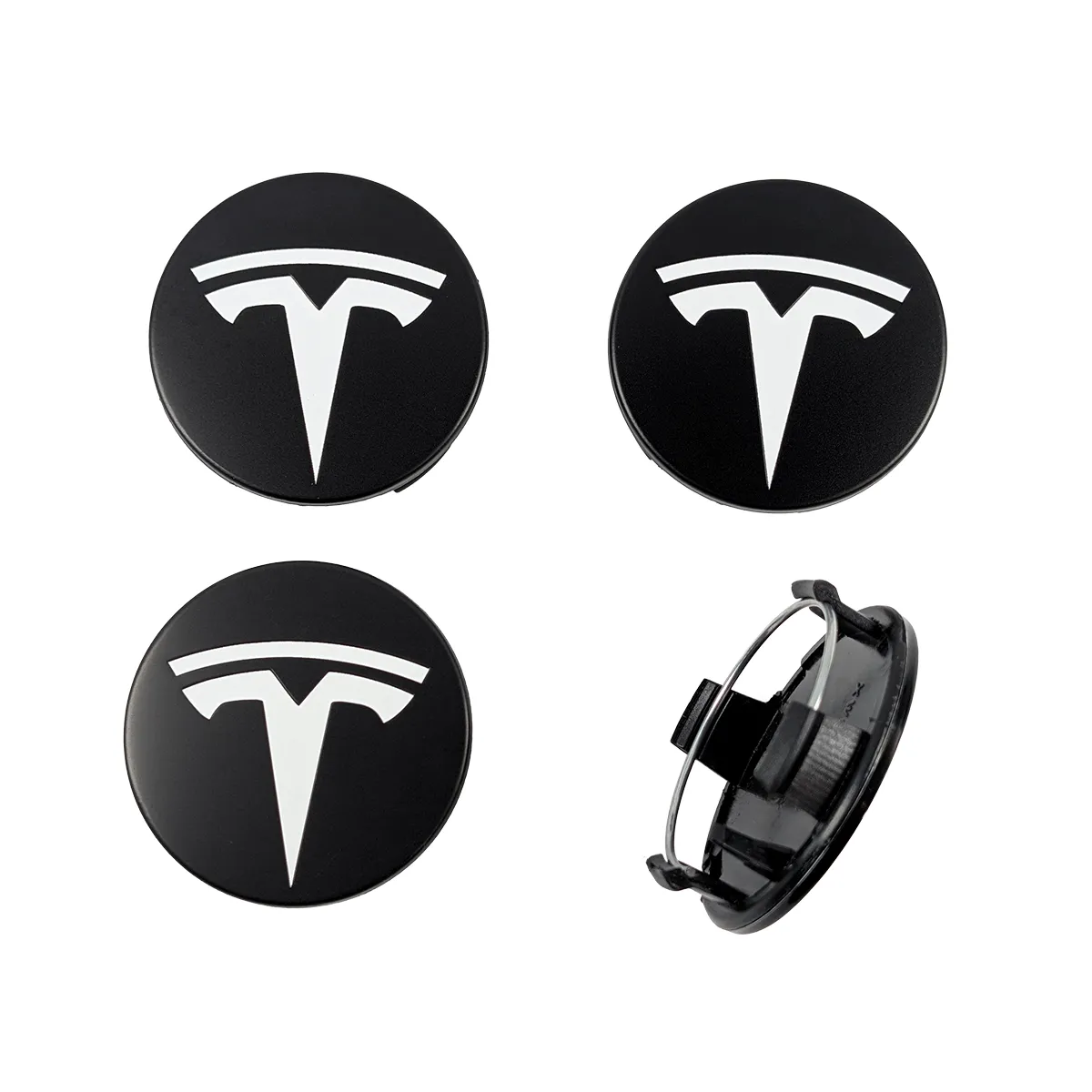 Felgendeckel 56mm passend fuer Tesla schwarz matt mit weissem Logo