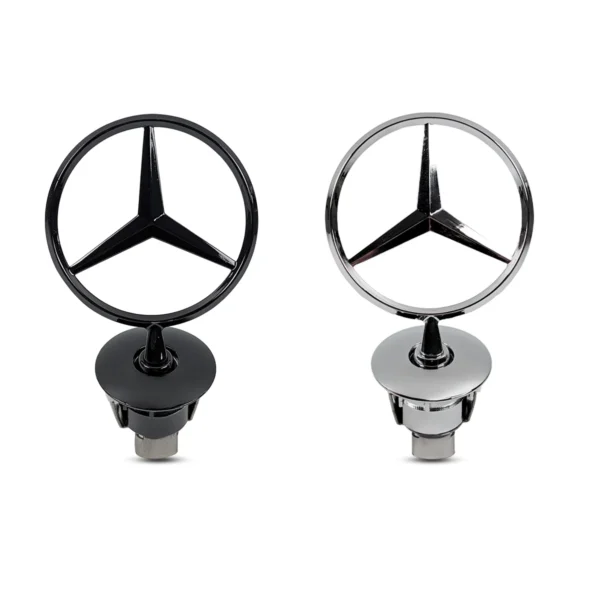 Vergleich Mercedes Stern Motorhaube in Schwarz glänzend und Chrom poliert
