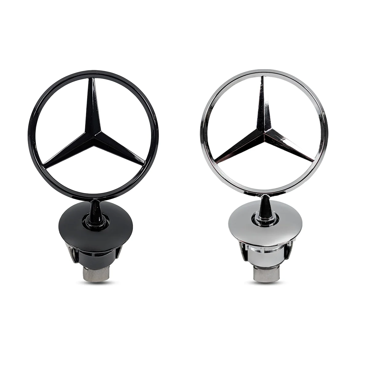 Vergleich Mercedes Stern Motorhaube in Schwarz glänzend und Chrom poliert