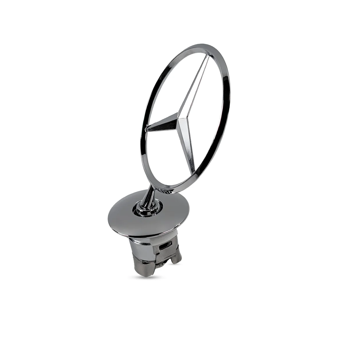 Mercedes Stern Motorhaube in Chrom schräg mit Sockel und Bajonettverschluss