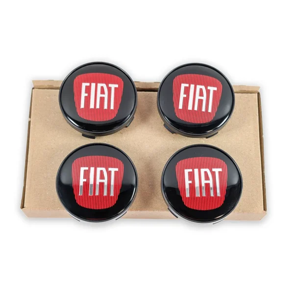 4er Set Fiat Nabenkappen 60mm Schwarz Felgendeckel für Alufelgen