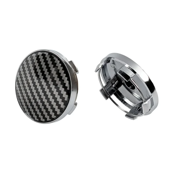 Nabenkappen 60mm Universal Carbon Design mit Chromrand und Rückseite