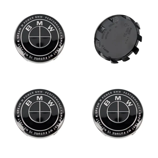 Nabendeckel-Set Schwarz BMW M Power Dream 56mm Rückseite mit Halteclips
