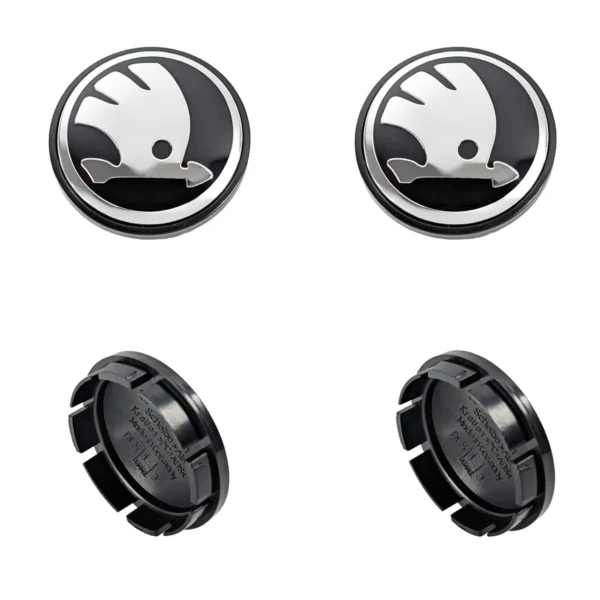 Skoda 56mm Radnabenabdeckungen 4er Set mit stabilen Halteklammern Rückansicht