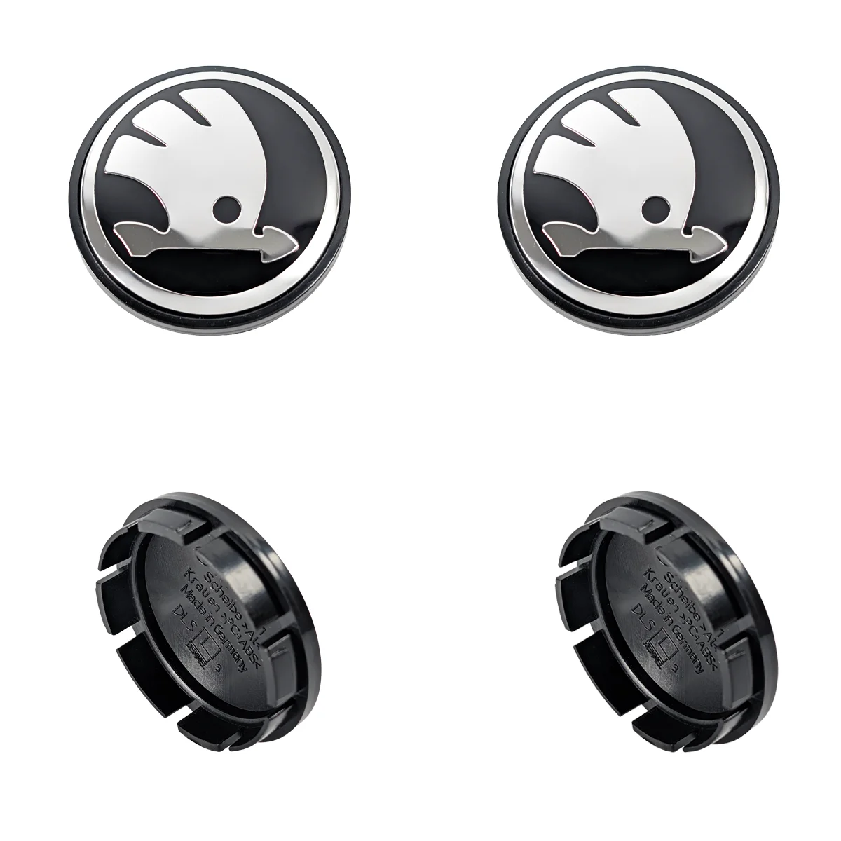 Skoda 56mm Radnabenabdeckungen 4er Set mit stabilen Halteklammern Rückansicht