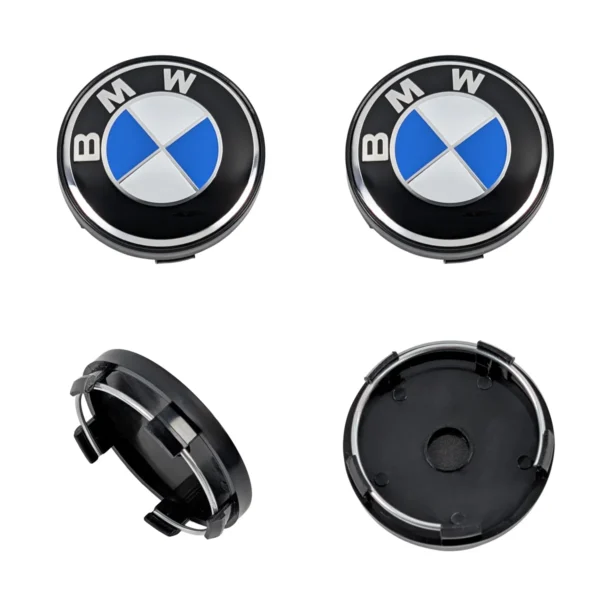 Nabenkappen für BMW 60mm mit Metall Spannring und Halteclips Schwarz