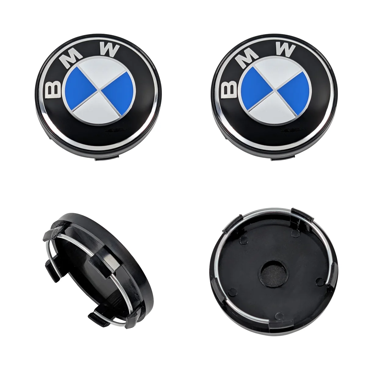 Nabenkappen für BMW 60mm mit Metall Spannring und Halteclips Schwarz