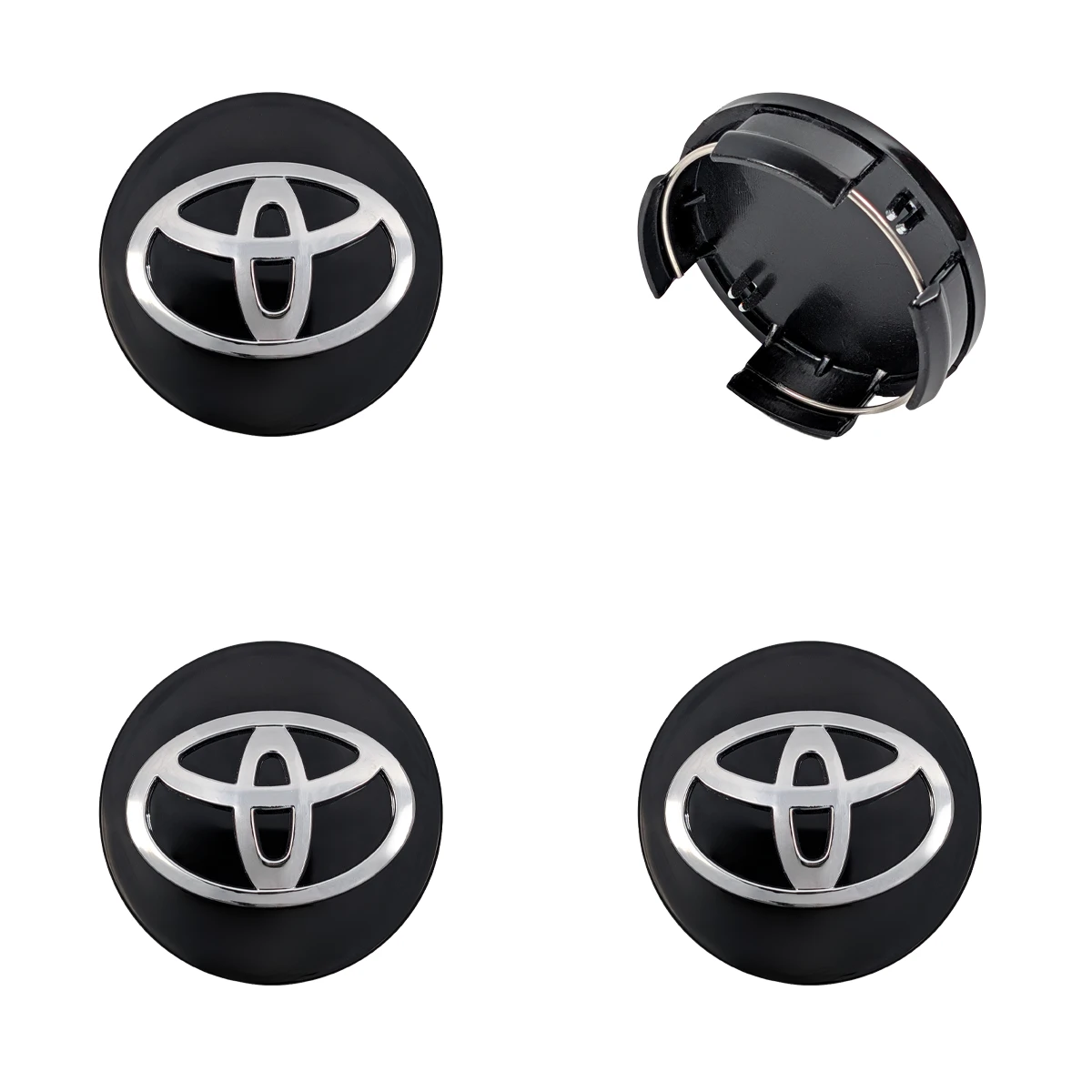 Toyota Nabenkappen 62mm schwarz Rückseite mit Spannring und Haltenasen